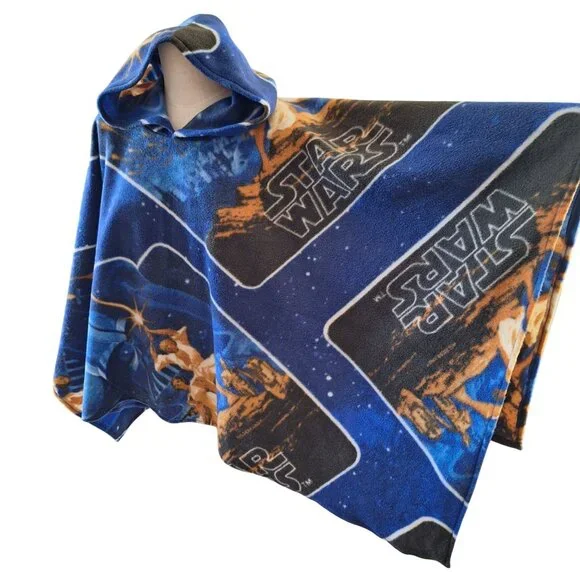 Star Wars Handmade Fleece Poncho Hooded Blue Galaxy Medium Size Adult or Teen - Picture 10 of 10